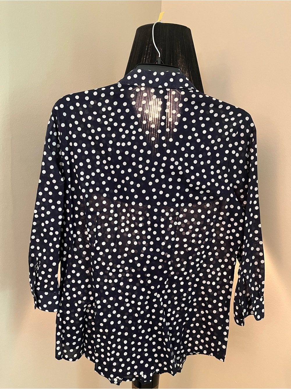 Coldwater Creek Navy Blue Polka Dot Button-Down Shirt
